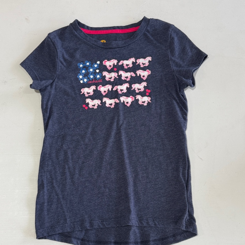 Carhartt Kids' Dark Blue T-Shirt with Pink Horse Graphic